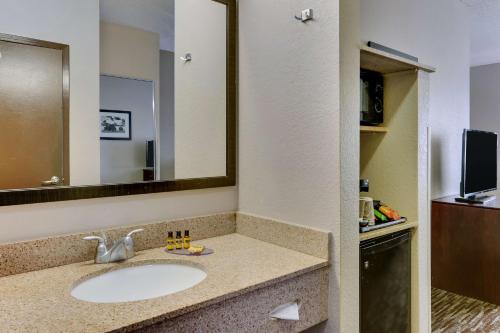 a bathroom with a sink and a mirror at Best Western Plus University Inn & Suites in Wichita Falls