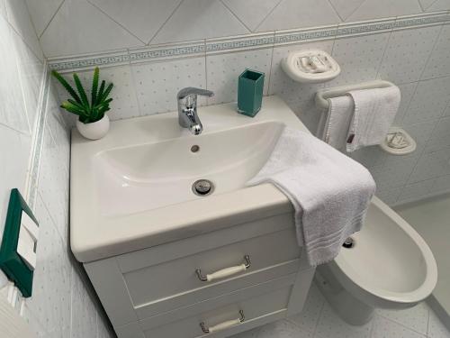 a bathroom with a sink and a toilet at Appartamenti Tina in Villa Restituta in Ischia