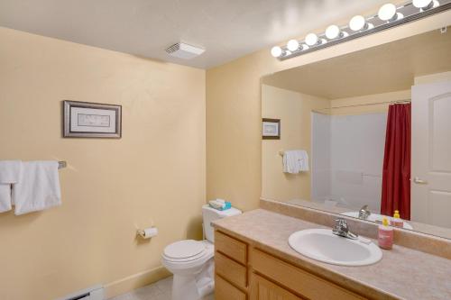 bagno con lavandino, servizi igienici e specchio di Getaway at Wildhorse a Steamboat Springs
