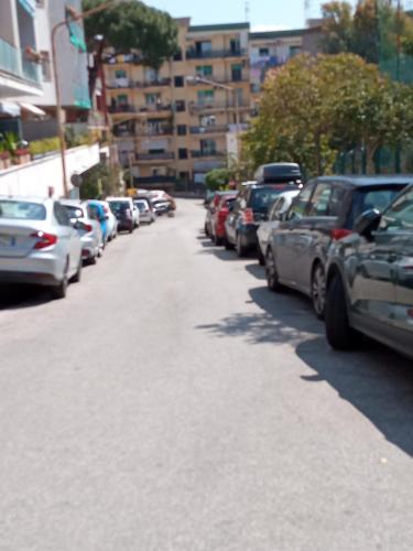 a row of cars parked on the side of a street at Relais Villa Montedonzelli in Naples