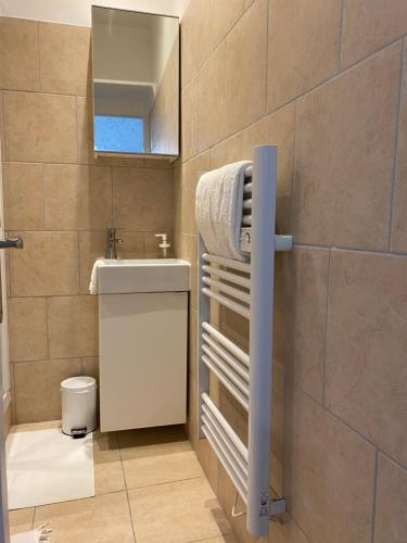 a bathroom with a sink and a mirror at Studio équipé-climatisé avec balcon au Mourillon à 20m de la plage in Toulon