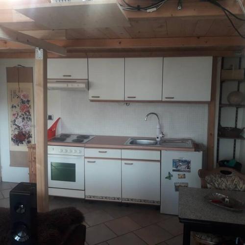 Kitchen o kitchenette sa Kleine Wohneinheit mit Terassennutzung