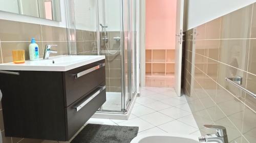 ein Bad mit einem Waschbecken und einer Dusche in der Unterkunft Residenza Ancora - Centro - Zona Ospedale in Piacenza