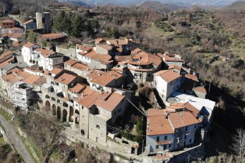an aerial view of a village with houses at La Terrazza sulle Apuane in Fivizzano