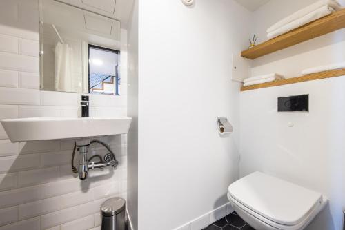 a bathroom with a sink and a toilet at Urban Two-Level Apartments 13 in Tallinn