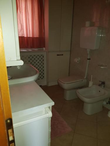 een badkamer met een toilet en een wastafel bij Chalet Rasia in Livigno