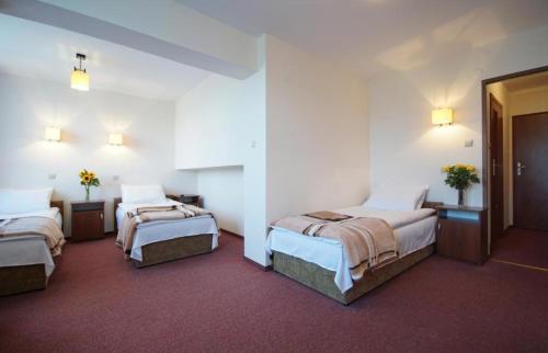 una habitación de hotel con 2 camas en una habitación en Zajazd Trzy Dęby, 