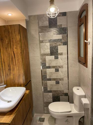 a bathroom with a toilet and a sink at El Gouna 1 Bedroom Apartment west golf ground floor in Hurghada
