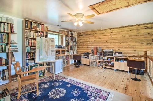 a home office with wooden walls and a ceiling at Shenandoah Valley Home - 9 Mi to Natl Park! in Front Royal
