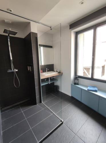 une salle de bain avec douche et lavabo dans l'établissement Maison du cap ****, à Saint-Lary-Soulan