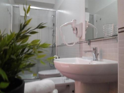 a bathroom with a sink, toilet and shower stall at Monnalisa Village - Cobra Car in Fiumicino