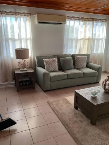 a living room with a couch and a table at Tropical View Villas in Hartswell
