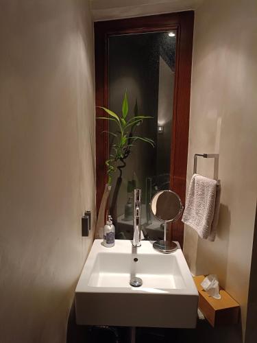 a bathroom with a white sink and a mirror at Magnifico appartamento @Turin in Turin