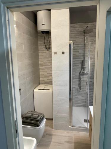 a bathroom with a toilet and a shower at Casa Vacanze Simeri Mare in Simeri Mare