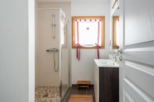 a bathroom with a sink and a shower at Macazoline in Xonrupt-Longemer
