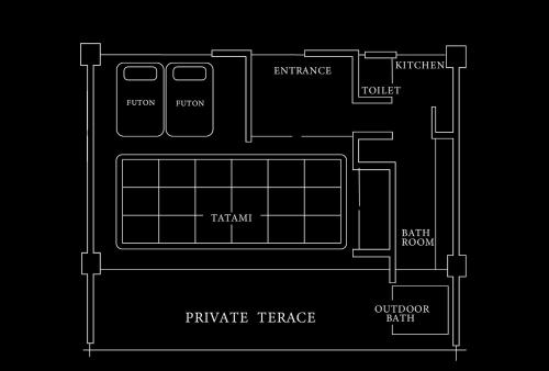 a black and white floor plan of a bathroom at Sesoko Sansui in Sesoko