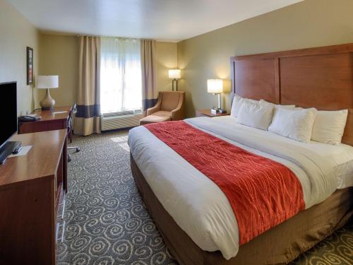 a hotel room with a large bed and a desk at Comfort Inn Brunswick in Brunswick