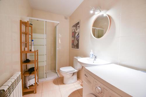 W łazience znajduje się toaleta, umywalka i prysznic. w obiekcie Ca La Rougvie w mieście Esterri d'Àneu