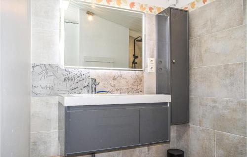 a bathroom with a sink and a mirror at Lovely Apartment In Noirmoutier-en-lle With Wifi in Noirmoutier-en-l'lle