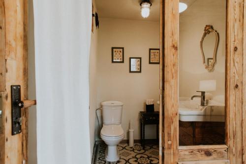 a bathroom with a toilet and a sink at Kalēju ielas rezidence: Talsu vecpilsētas pērle in Talsi