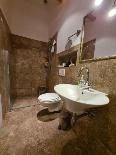 a bathroom with a sink and a toilet at Heritage Apartment Park Royal Residence in Opatija