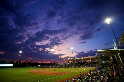 a crowd of people watching a baseball game at night at Staybridge Suites - Hillsboro North by IHG in Hillsboro