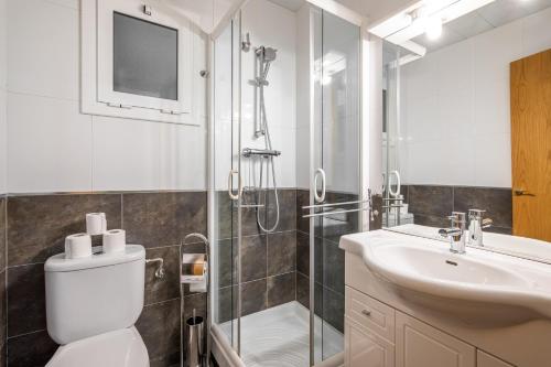 a bathroom with a shower and a toilet and a sink at Flat Meridiana in Barcelona
