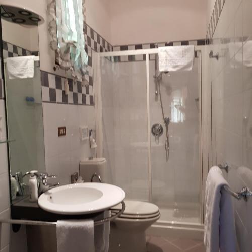 a bathroom with a shower and a sink and a toilet at B&B Casa Fossello in Montabone