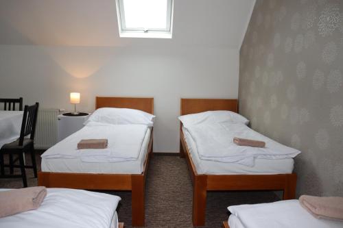 a room with two beds and a window at Pension Florián in Pavlov