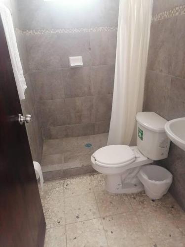 a bathroom with a toilet and a shower at Hermoso departamento en Mazatlán in Mazatlán