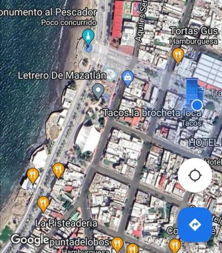 a map of a city with yellow icons on it at Hermoso departamento en Mazatlán in Mazatlán