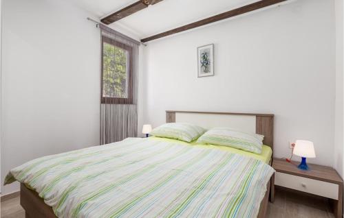 een witte slaapkamer met een bed en een raam bij Pet Friendly Apartment In Baric Draga With Kitchen in Barić Draga