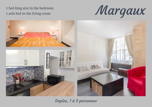 a collage of photos of a kitchen and a living room at Apparts en ville Place de la Bourse in Bordeaux