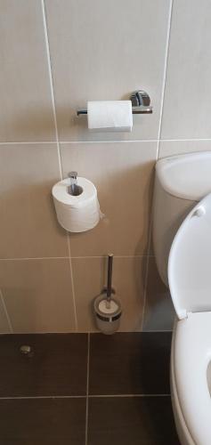 a bathroom with a white toilet and a sink at Casa Di Gio in Tersephanou