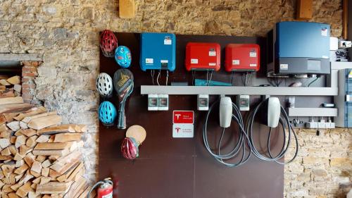 an overhead view of a room with wood and appliances at Ferienhof A&B Wellness Villa 6 personen in Bullange