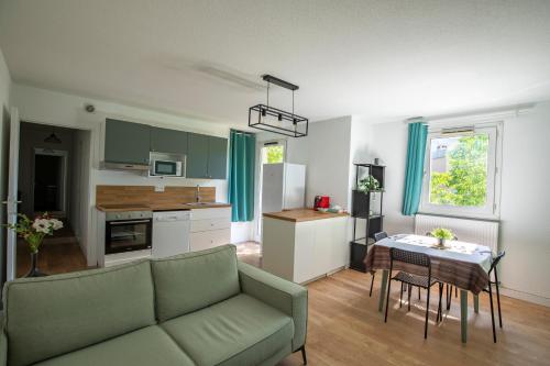 un salon avec un canapé et une table dans l'établissement T4 climatisé au pied des rempart avec Parking, à Avignon