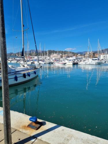 a sail boat docked in a marina with other boats at Albergo Stella Di Mare in Lavagna