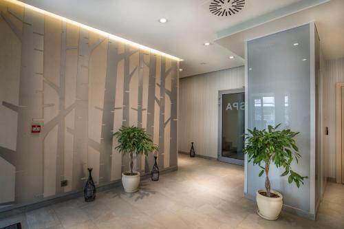 an office lobby with two trees on the wall at MariSol in Świnoujście