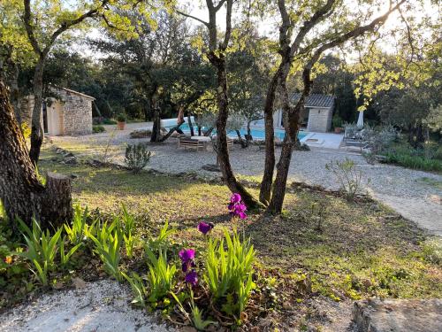 a park with trees and flowers in the grass at Lou Mas in Gordes