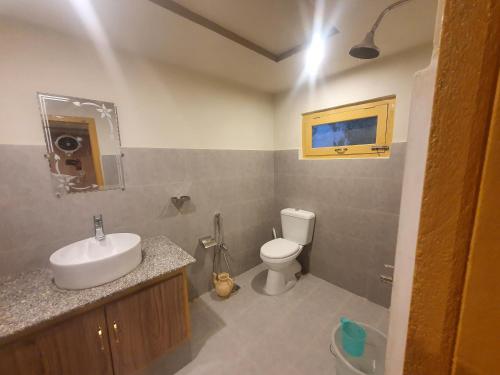 a bathroom with a sink and a toilet at Sehrish Guest House Skardu in Skardu