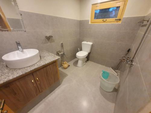 a bathroom with a sink and a toilet at Sehrish Guest House Skardu in Skardu