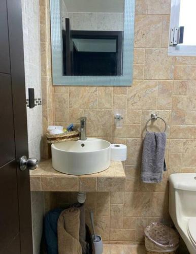 a bathroom with a sink and a mirror at Depa Frente al aeropuerto 8huespedes 103 in Mexico City