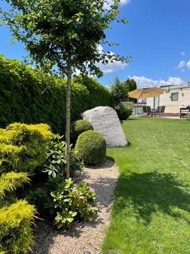 un giardino con un albero e alcuni cespugli di Penzion Verde a Mikulov