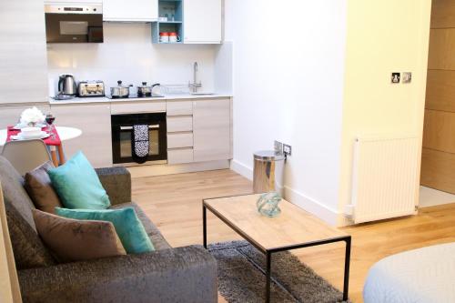 Kuchyň nebo kuchyňský kout v ubytování High Spec Luxury Studio Apartment in Sydenham