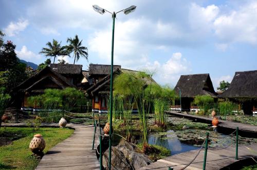 a village with a light pole and a path and houses at Kampung Sumber Alam Garut in Garut