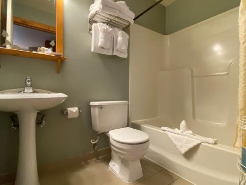 a bathroom with a white toilet and a sink at Lighthouse Inn in Cannon Beach