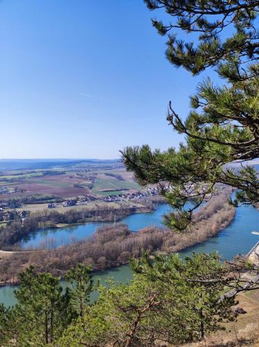 a view of a river from the top of a hill at Wunderschöne Ferienwohnung in Lengfurt