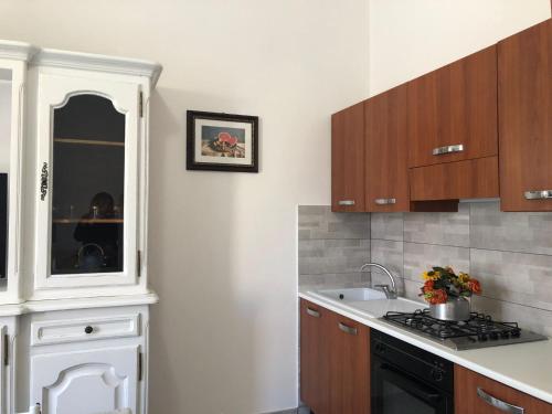 uma cozinha com um lavatório e uma bancada em casaMare em Venturina Terme
