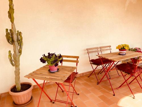 ein Zimmer mit 2 Tischen und Stühlen und einem Kaktus in der Unterkunft L'IPPOCASTANO Appartamenti - B&B in Castellaneta