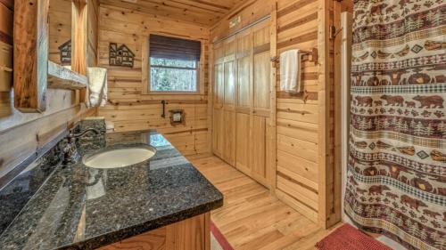 un bagno con lavandino in una baita di tronchi di Tranquility a Blue Ridge